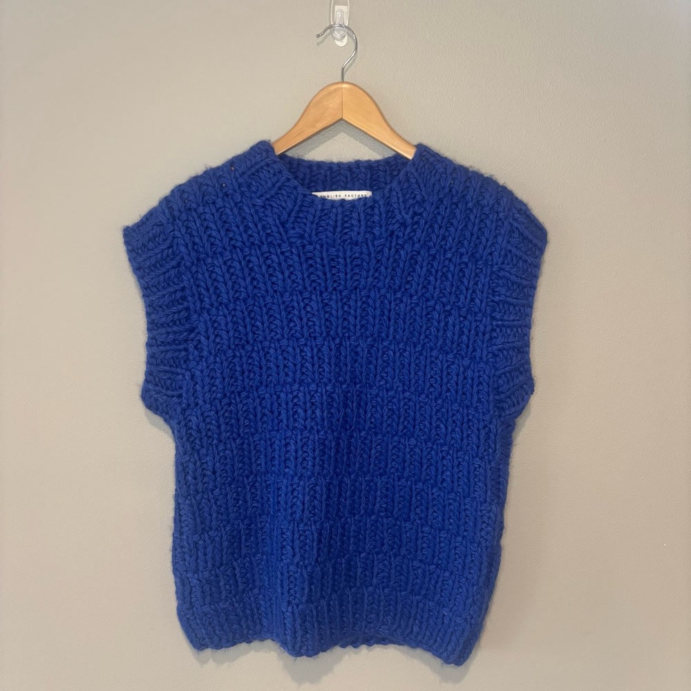 ENGLISH FACTORY Cobalt Blue Chunky Knit Women’s Sweater Vest Acrylic Material M‎